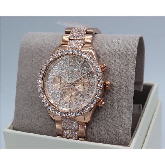 NEW AUTHENTIC MICHAEL KORS LAYTON ROSE GOLD CRYSTALS GLYTZ WOMEN'S MK7285 WATCH - Picture 3 of 4